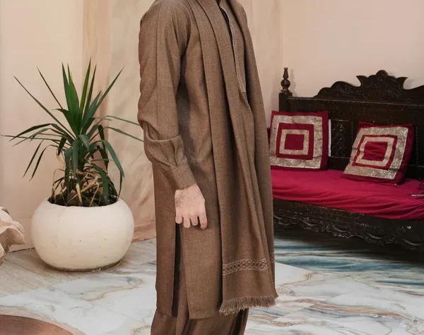 Brown Woolen Shawl Suit