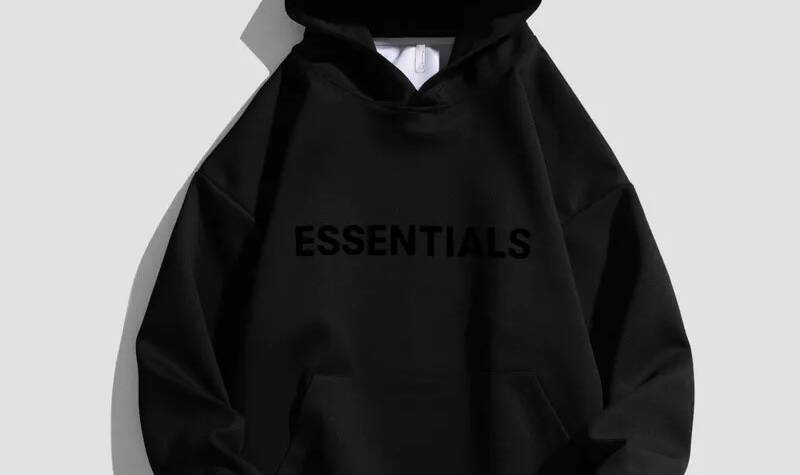 Black Text Essentials Hoodie