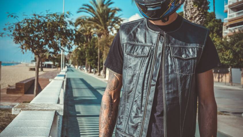 mens biker leather vest